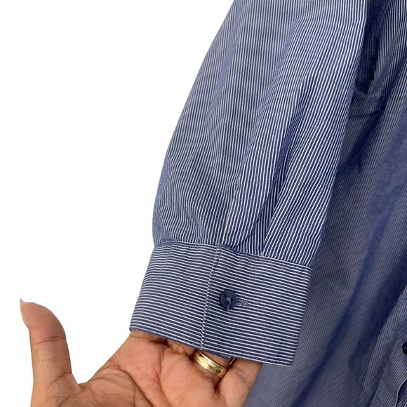 Worthington Woman 2X Blue Striped Button-Down Shirt 3/4 Sleeve Business Casual - Picture 9 of 12